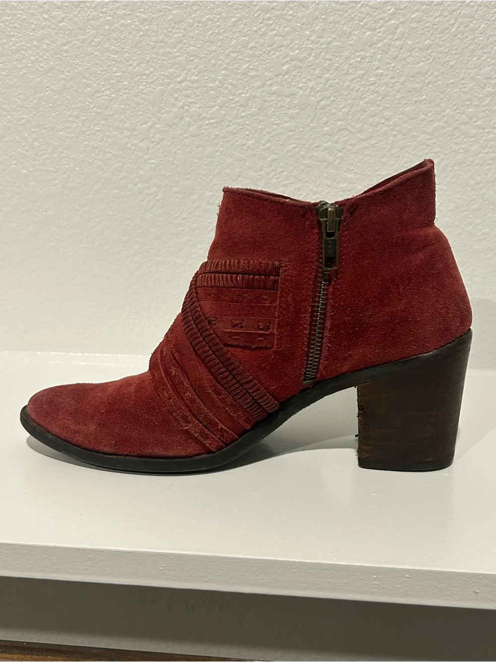 Buckle Red Suede Fringe Tassel Ankle Boot